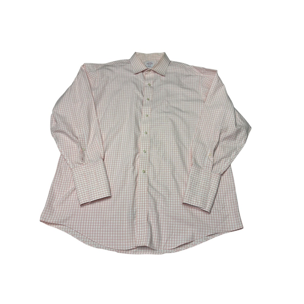 Brooks Brothers Non-Iron Supima Cotton Dress Shirt Red Check Men 17.5 34 Regular